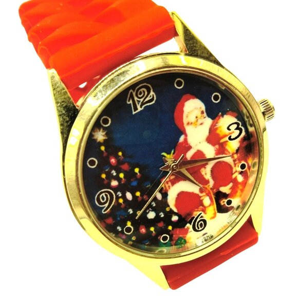 Santa Christmas Watch Red Braided Silicone Band Festive Dial - Picture 2 of 5